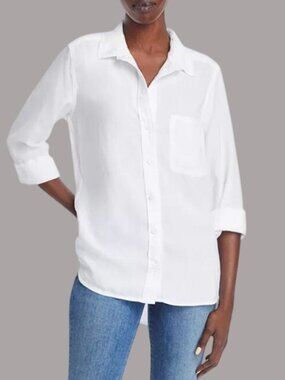 Bella Dahl Womens White Oversized Button-Up Shirt Large Tencel Lyocell Long Slee